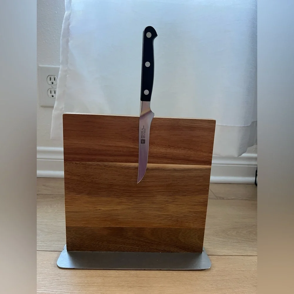 Walnut Brown Wooden Magnetic Kitchen Freestanding Knife Set Holder